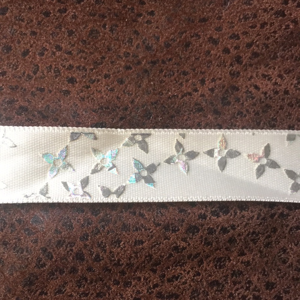 Authentic LOUIS VUITTON Ribbon  28” White with Silver Logo